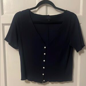 J. Crew Navy Crop Button Down Blouse